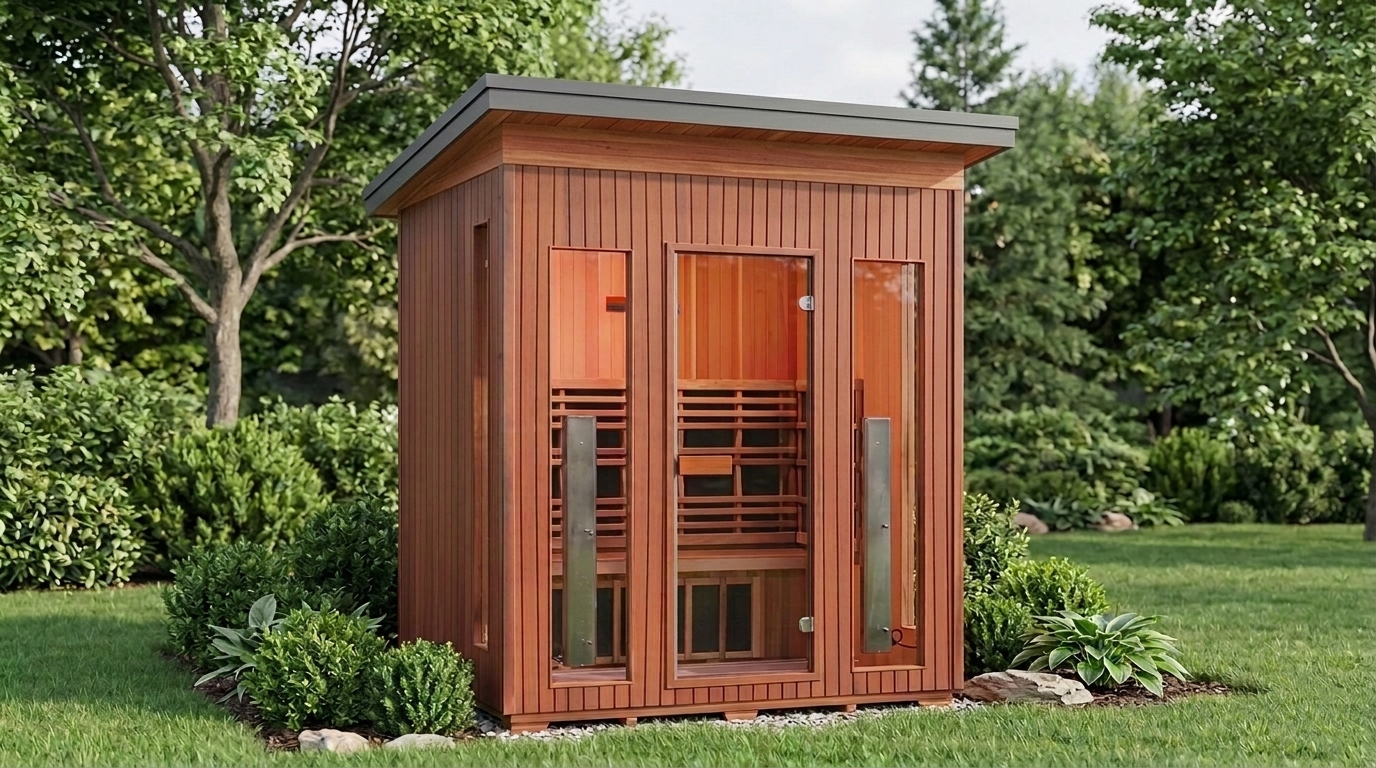 Horizon charcoal metal roof on outdoor sauna