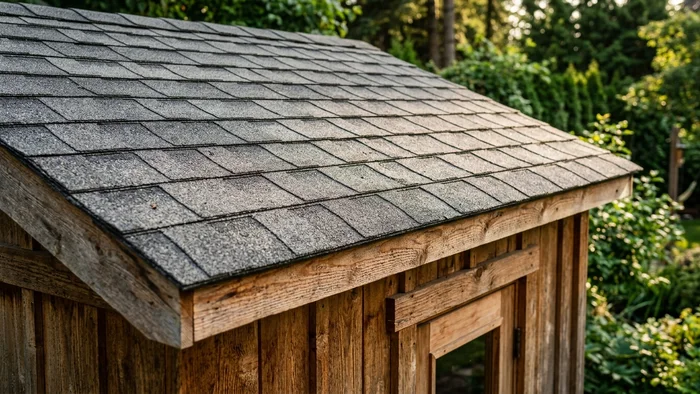 Close-up of shingles roof finish for outdoor sauna