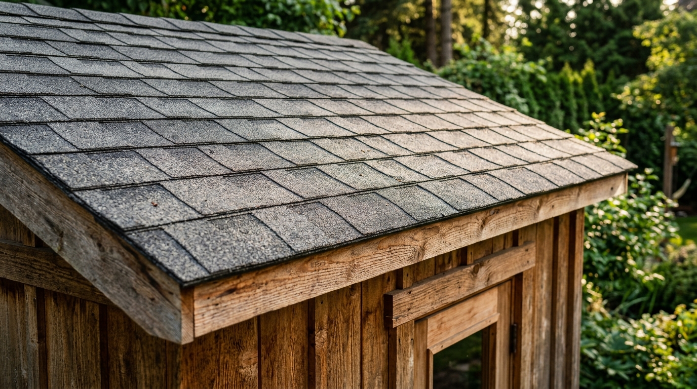 Close-up of shingles roof finish for outdoor sauna